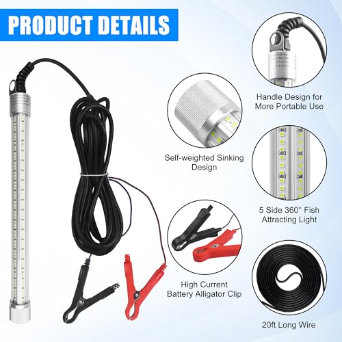 Underwater Fishing Light 80W 12V 40000 Lumens Green Attracting Fish Lights LED Submersible Fish Finder Lamp IP68 Waterproof for Freshwater and Saltwater Long (80W,16.4FT Wire)