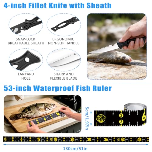 13-in-1 Fishing Multi-Tool Kit with Pliers, Fillet Knife, Lip Gripper, Scissor, Hook Remover - Fly, Ice, Saltwater & Freshwater Fishing for Serious Angler