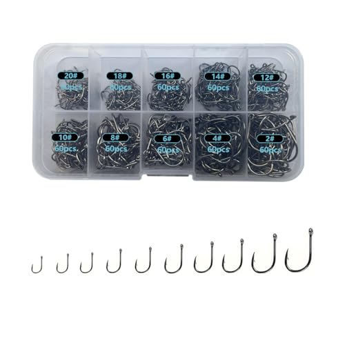 Small Fishing Hooks for Freshwater (600pcs (#2-#20) / Black)