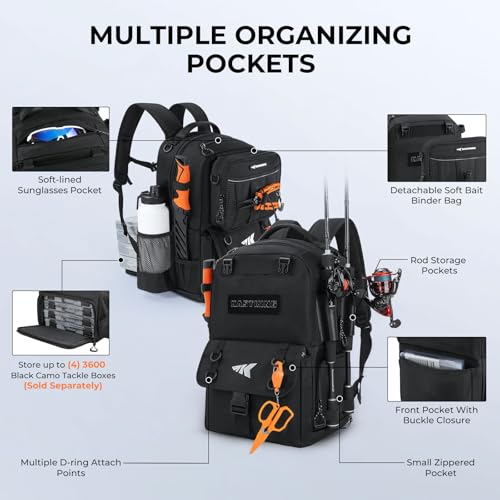 BaitSpace 50L Fishing Backpack with 4 Tackle Boxes