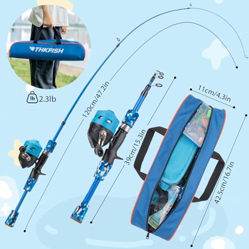 Kids Fishing Pole Set (Blue Pole Set with Folding Stool / 1.2M 3.9FT)