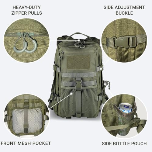 Military Tactical Backpack for Men 25L Molle Hiking Daypack (Green)