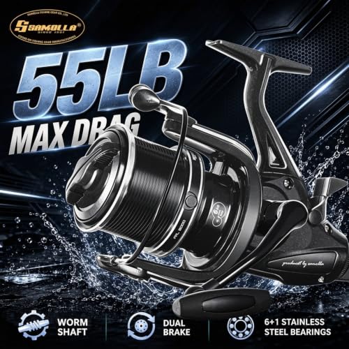 Double Brake Spinning Reel Heavy Duty Metal Body with CNC Machined Spool 55LB Max Drag 6+1 BB Smooth 4.1