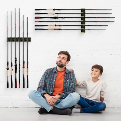 Wall Mounted 2 Pack Veritcle Fishing Rod Holder Holds Up to 6 Rods or Combos up to 12 (Orange)
