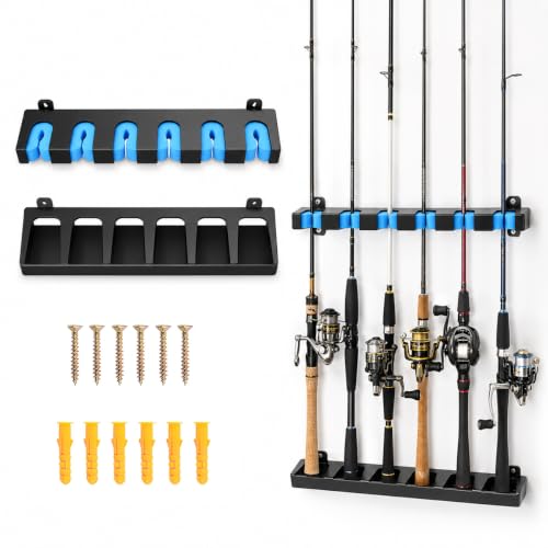 Fishing Rod Holder Wall Mount Rack Organizer (Vertical (Black-Blue))