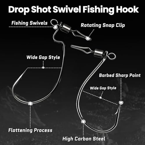 30 60Pcs Swivel Drop Shot Hooks Kit (Assorted Size)