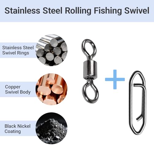 High Strength Fishing Clips Swivel Freshwater Saltwater Fishing Snaps Connector Rolling Barrel Swivels Fishing Clip Speed Change Black Nickel