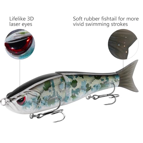 SwimShad Glide Baits Jointed Swimbait Bass Pike Salmon Trout Muskie Fishing Lure (Green Vegetation Camo / 7in/2.2oz)