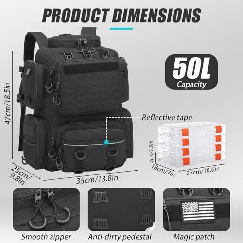 Tactical Fishing Backpack with 4 Tackle Boxes (Black)