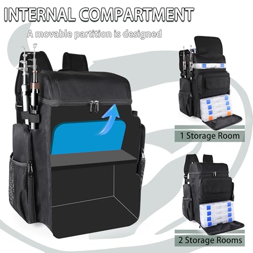 Fishing Tackle Backpack With Rod Holders (Black)