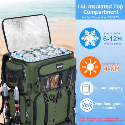 72L Fishing Tackle Backpack with Cooler & 4 3700 Tackle Boxes (A2:Green with 4 3700 Tackle Boxes)