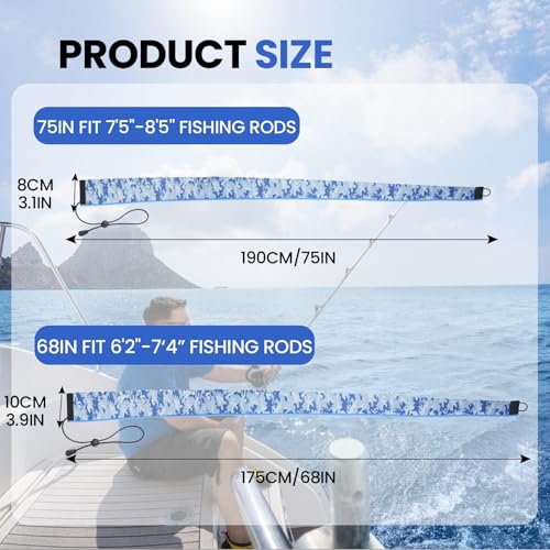 Neoprene Fishing Rod Sleeve Rod Socks for Casting (69" / 2-Blue camo)