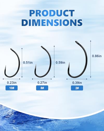190/220/260PCS Barbless Fishing Hooks, Carp Hooks Circle Curve Shank Fly Tying Fishing Hook Tackle Kit for Freshwater Saltwater Hair Rig Trout Size: 2# 4# 6# 8# 10#