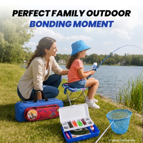 Kids Fishing Pole (Blue / 3.94-ft Set + Chair + Hat)
