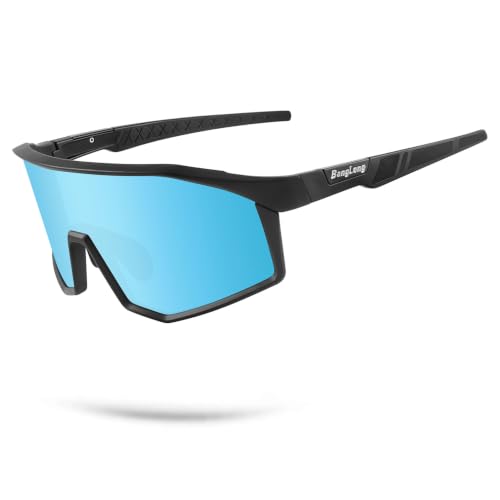Sports Sunglasses for Men Women (Black Frame-blue Lens)