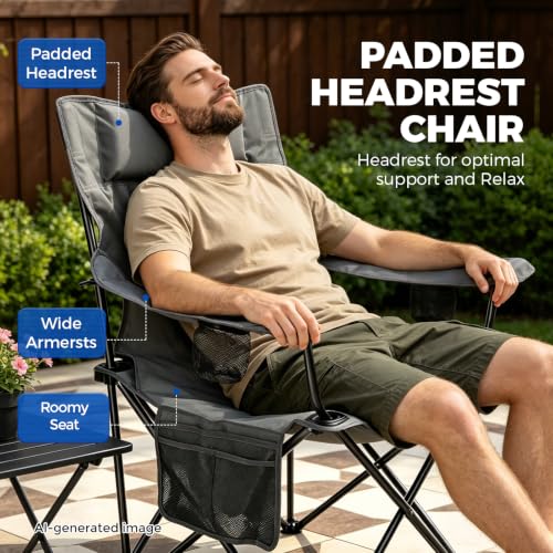Camping Chairs 2Pack Beach Outdoor Chair for Adults Folding Lawn Chair with Cup Holder (Grey)