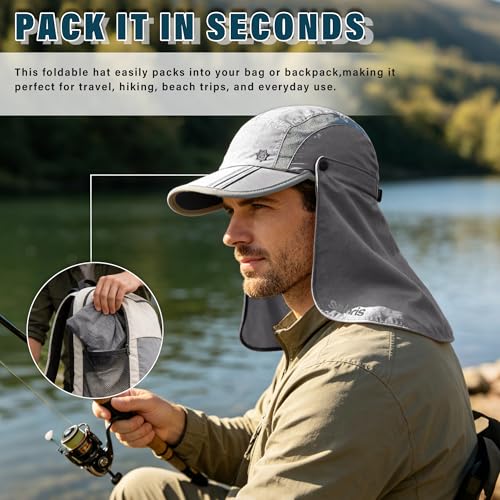 UPF 50+ Fishing Hat with Removable Neck Flap (Light Grey)