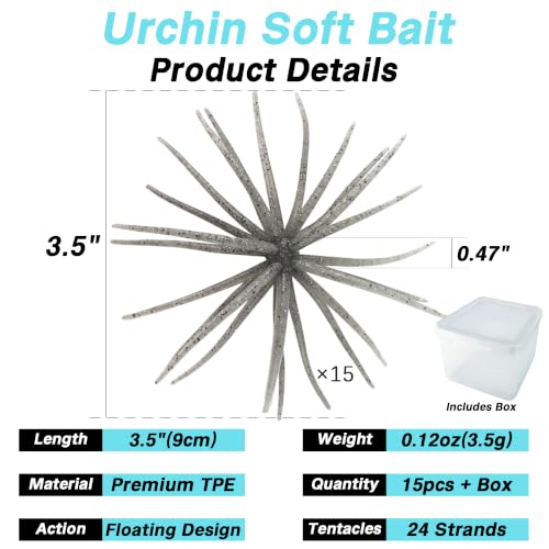 Urchin Bait for Bass Fishing (Smoke Silver Flake - 3.5" - 15PCS)