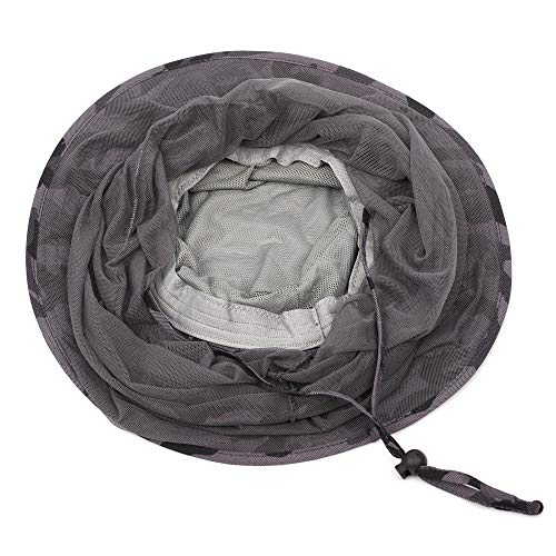 Mosquito Head Net Hat Fishing Hat w (Medium-Large / Camo-dark Grey)