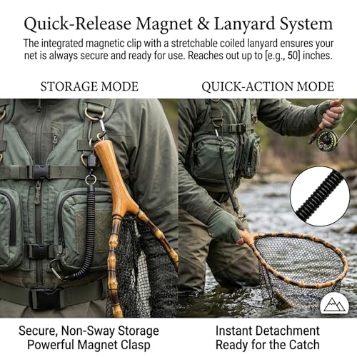 Floating Handcrafted Bamboo Fly Fishing Landing Net (Large / Straight Handlebar / Glued mesh)
