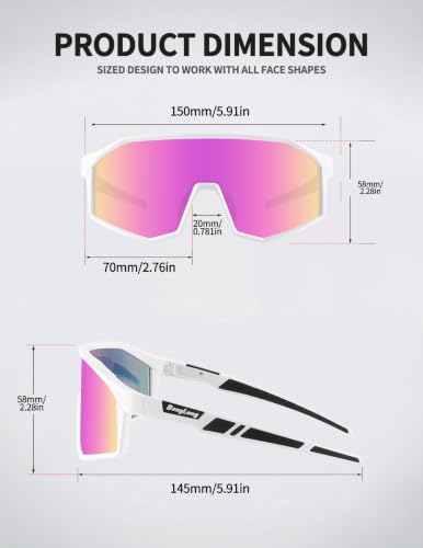 Sports Sunglasses for Men Women (White Frame-pink Lens)
