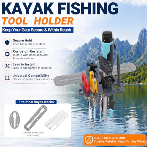 Universal Fishing Tool Holder for Boat & Kayak Gear Tracks (Gray)