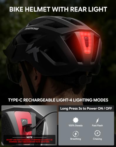 Adult Bike Helmet Rear Light & OTG Magnetic Goggles for Men Women