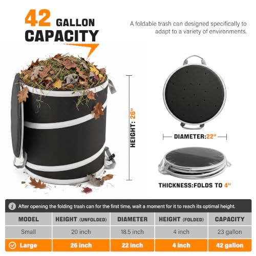 42 Gallon Collapsible Pop Up Reusable Yard Waste Bin for Yard (42 gallons)