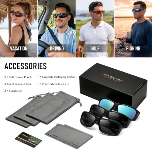 Polarized Sports Sunglasses For Men Women UV400 Protection (（3 Pack）black+black+blue)