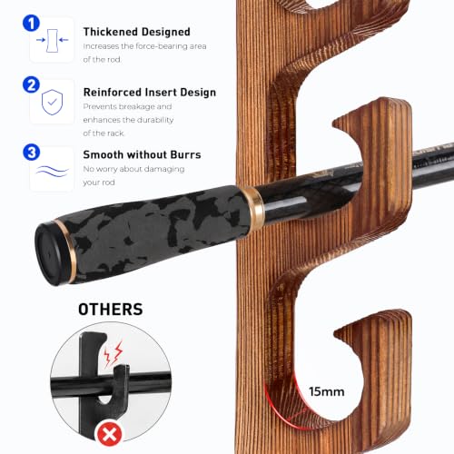 H5W Solid Wood Fishing Rod Holder (Dark Brown / 2packs holds up 10 rods)