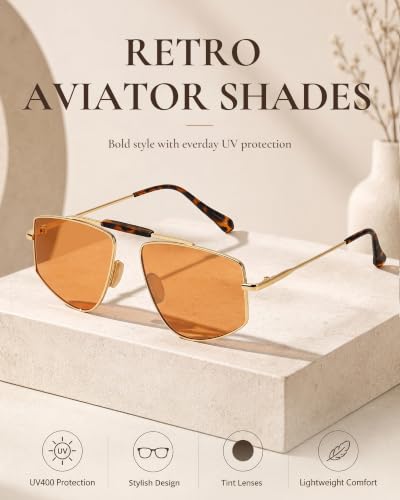 Tangle Free Polarized Aviator Sunglasses for Women (A04- Gold/Orange)