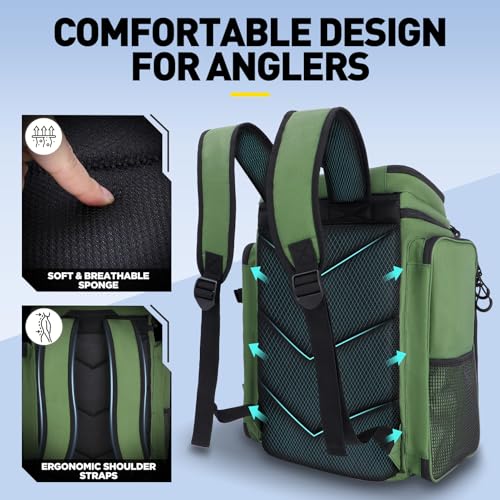 Fishing Backpack with Rod Holders 4 Tackle Boxes (Green With 4 Tackle Boxes)