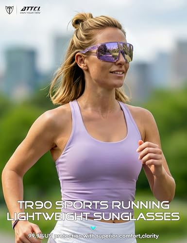 Lightweight Running Sunglasses Women Men Wrap Around UV400 Sports (2026-purple Frame-purple Lens /Mirrored)