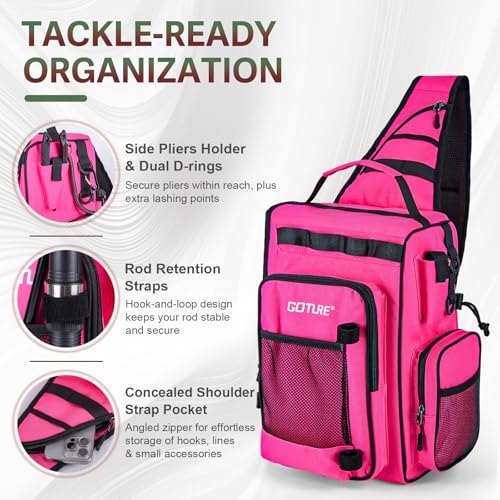 OpenSide Tactical Sling Tackle Bag with Pink Fishing Rod and 3 Tackle Trays (Pink Pole - Sling Bag with 3600 Trays / 8FT/2.4M)