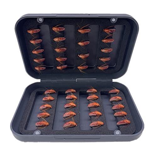 24Pcs Fly Fishing Flies Trout Lures Fishing Tackle Fly Fishing Flies with Boxed Trout Bass Artificial Fish Bait (24Pcs-Scud Nymph Red)