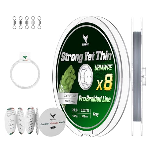 8 Strand Braided Fishing Line 20lb & Fluorocarbon Leader (Gray / 20LB 330YDS)