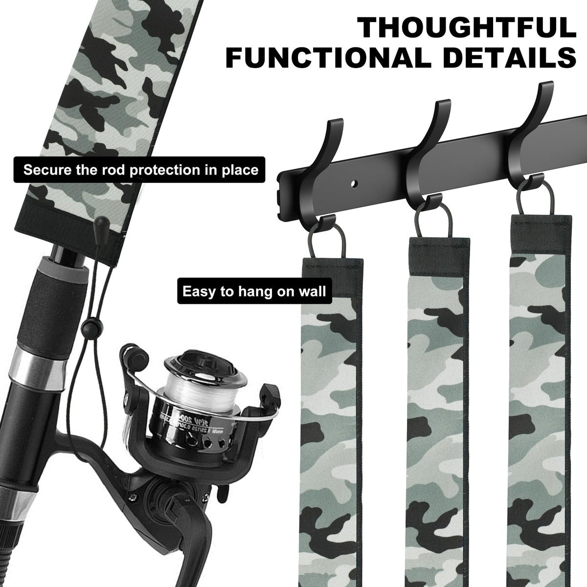 Neoprene Fishing Rod Sleeve Rod Socks for Casting (75" / 2-Light Green Camo)