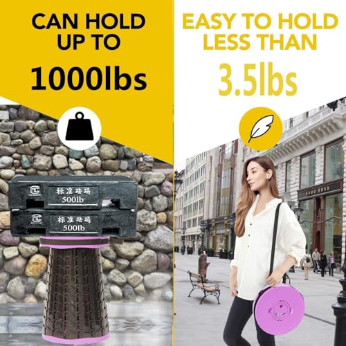 Upgraded 19.7" Portable Collapsible Folding Stool Retractable Telescoping Foldable Stool for Adults Heavy Duty Camping Sturdy with Max Load Capacity 1000lbs for Outdoor Fishing Hiking BBQ (Light Purple / XX-Large)