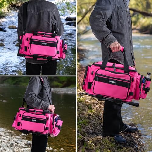 Fishing Tackle Bag with 4PCS 3700 Tackle Boxes (B2:Pink with 4 3700 Tackle Boxes / Medium)