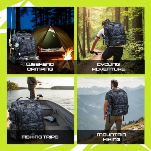 Waterproof Fishing Backpack with Tackle Boxes (Black Camo)