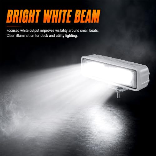 2PCS Led Boat Lights 6inch LED Spreader Lights 48W 120°Flood Light IP67 Waterproof Deck Dock Marine Led Lights Bar for Boat Dock Decking Truck Night Fishing 12 (48W White Housing)