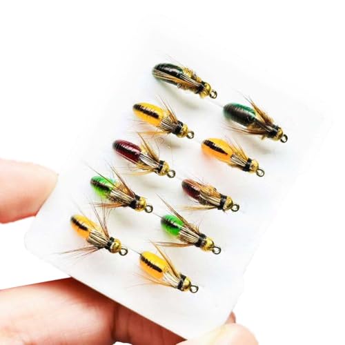 10Pc Wet Flies Bait Fly Fishing Flies for Bass Trout Pike Salmon Brass Head Caddis Nymph Handmade Fishing Bait Artificial Insect Fishing Lure