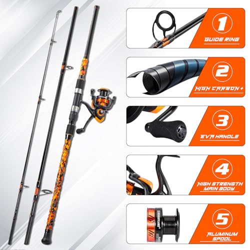 3 Piece Surf Fishing Rod Combo Medium (orange / 10ft-Spinning-3Pc-MH)