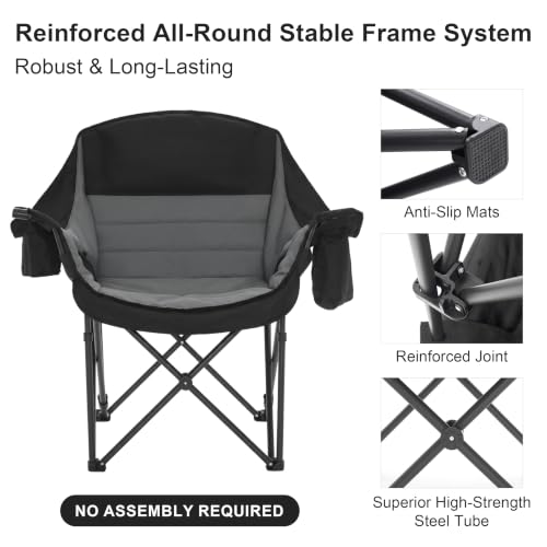 Heavy Duty Padded Camping Chair for Adults (Blackgrey / 4 Pack)