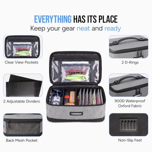 Fishing Tackle Bag with 20 DIY Soft Plastic Bait Bags (Gray)