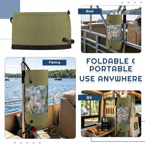 Portable Boat Trash Bag Boat Accessories Container Outdoor Medium Hoop Mesh Trash Bag Reusable Garbage Container Cabin Storage for Men Women Kayak Camper Fishing (Olive Green / Classic Style)