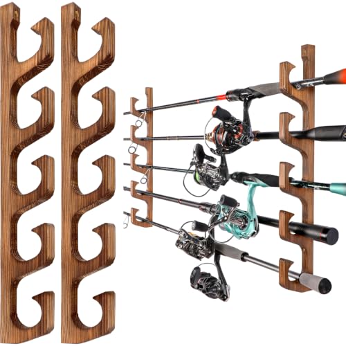 H5W Solid Wood Fishing Rod Holder (Dark Brown / 1pack holds up 5 rods)
