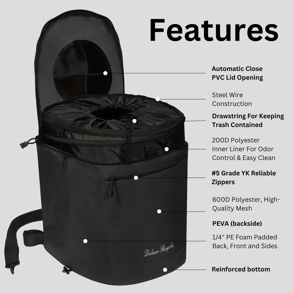 Collapsible Trash Can for Boating and Camping (Black)