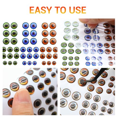 3D 4D 5D Fishing Lure Eyes Assortment with 1 Piece Tweezer for Making Fish Bait Fly Tying Streamers Crafts DIY Accessory