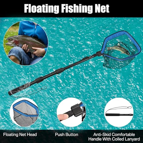 Floating Fishing Net Foldable Landing Net with Pole Handle